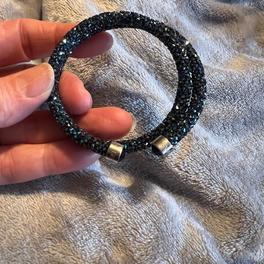 Swarovski Crystal Dust Encrusted Double Blue Tone Bracelet, excellent cond. - Picture 4 of 8